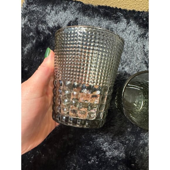 Neil Lane Bead Design Square Bottom Smokey Gray Rock Glass Set Of 2 - Picture 4 of 6